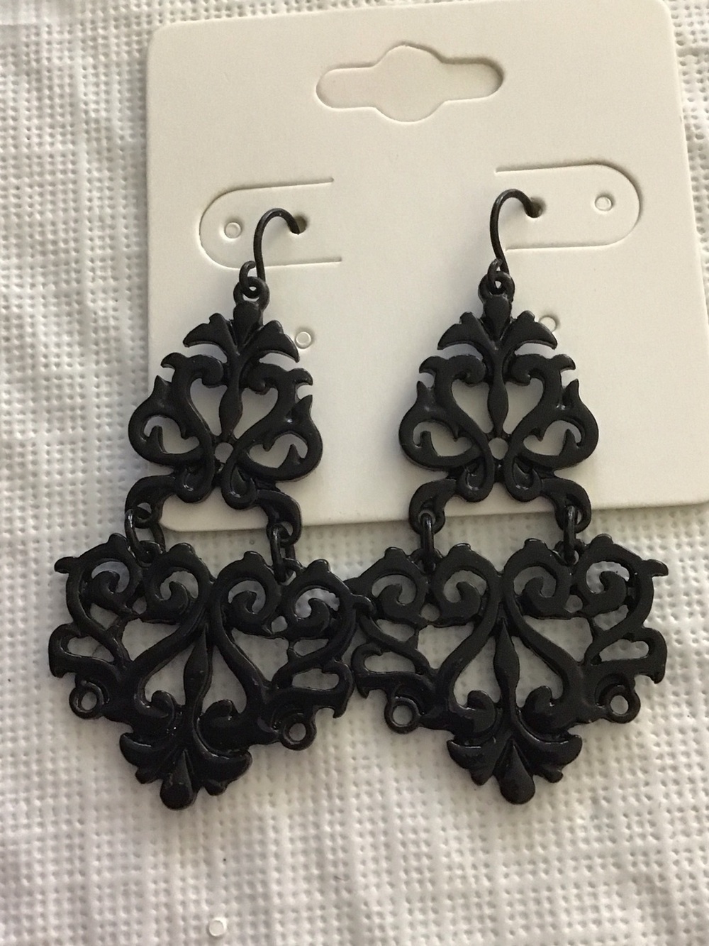 Black Filigree Drop Pierced Earrings - Women Jewelry